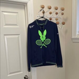 Psycho Bunny - Zip Up Lightweight Athletic Tennis Jacket - Navy / Green - S
